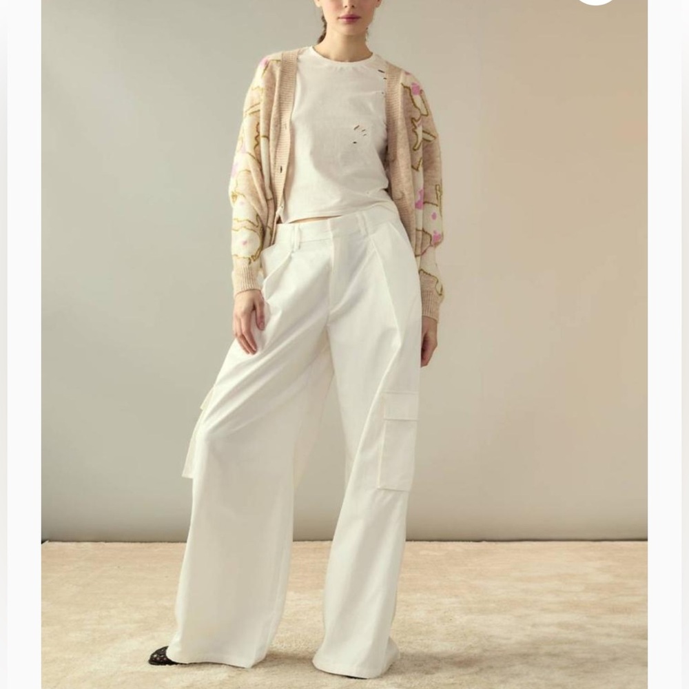 Cynthia Rowley high waist wide leg White cargo Pants 8 NWT